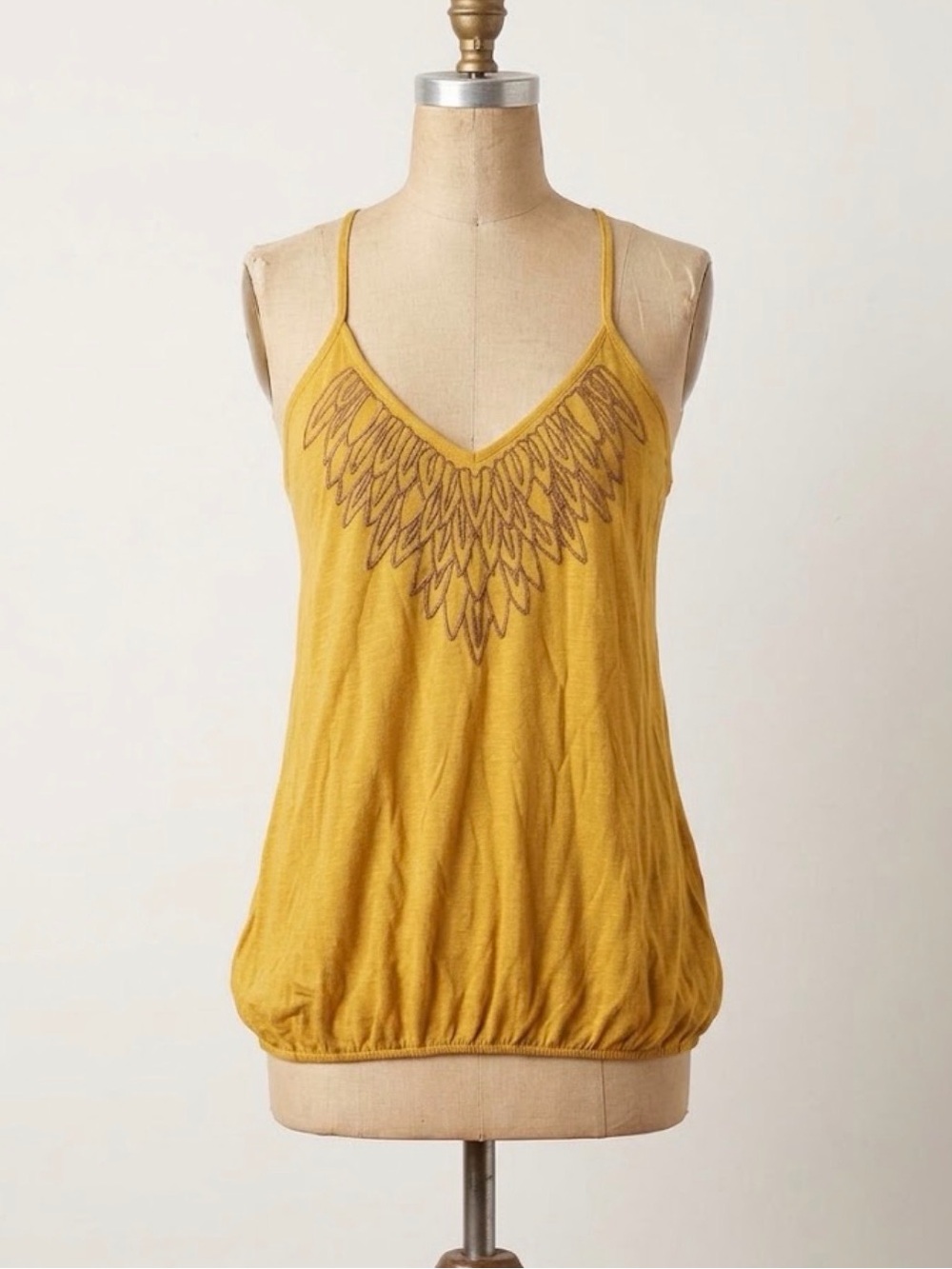 NWT Y2K Mustard Yellow Beaded Wing Cami Tank Top Strappy Back XL Festival Angel